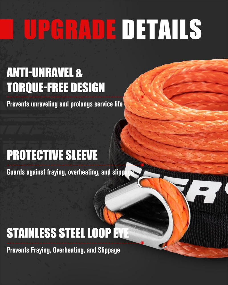 FieryRed 3/16â€ Winch Rope Cable,50 FT 8500 LBS ATV/UTV Synthetic Winch Rope, Winch Line Replacement with Protective Sleeve Suits for 2000 to 3500 LBS Winch, Orange/Black/Grey Available - Image 4